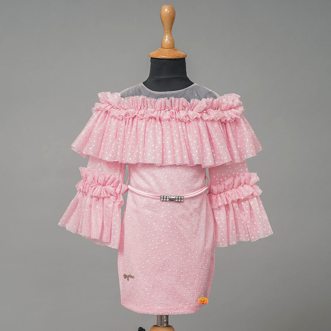 Pink Bell Sleeves Girls Midi Front View