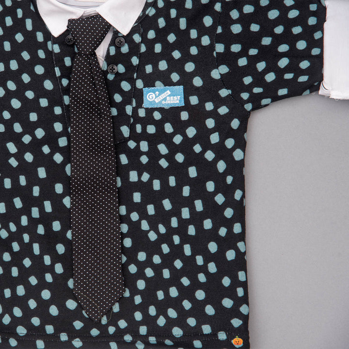 Dotted Party Wear Set for Boys with Tie Close Up View