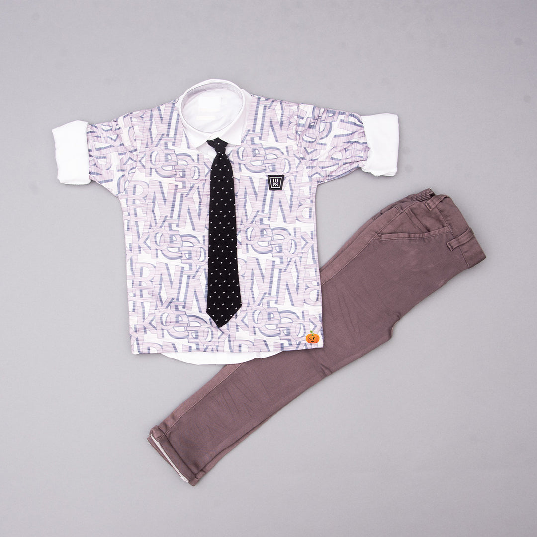 Purple Printed Boys Party Wear Dress Front View