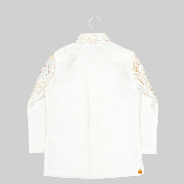Cream Floral Sherwani for Boys Back View
