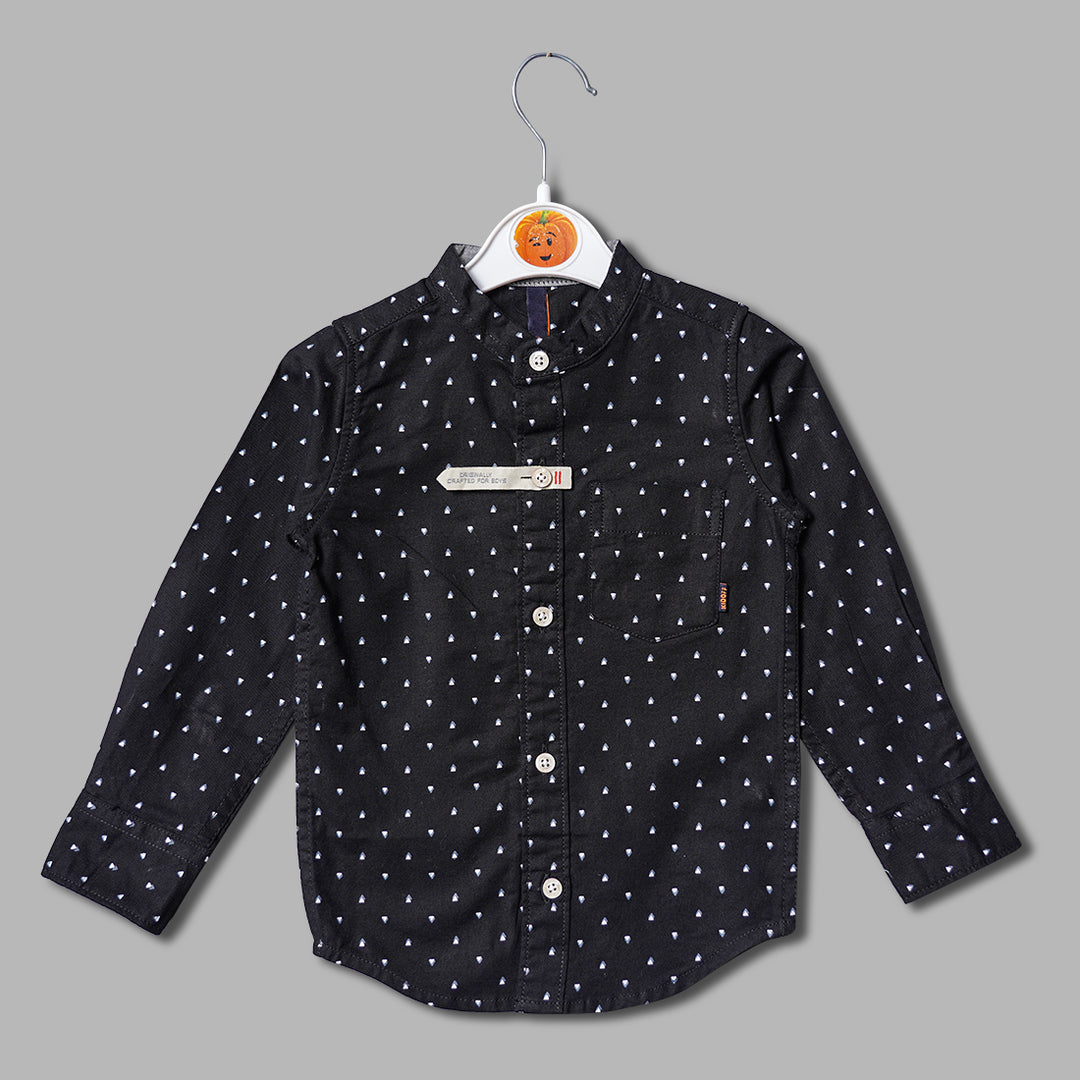 Solid Mandarin Collard Printed Shirt for Boys Front View