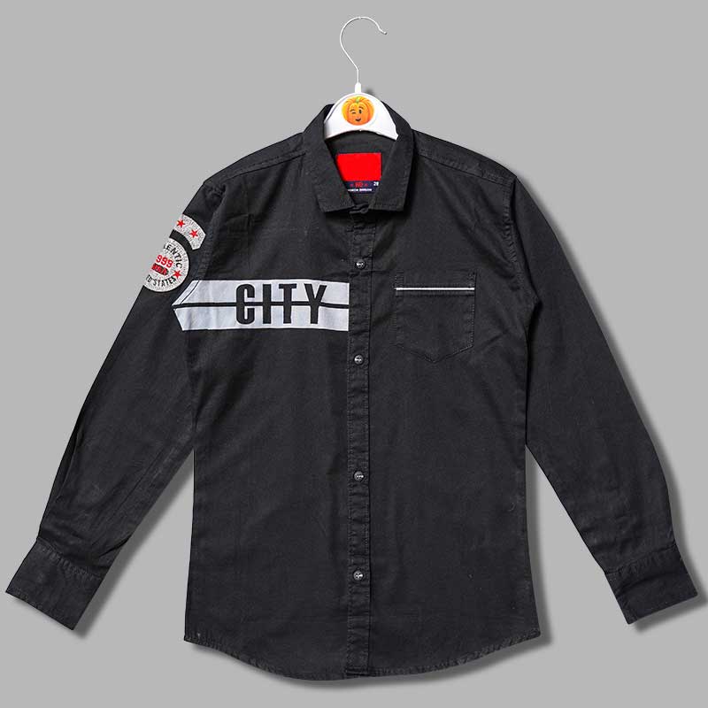 Solid Typography Print Full Sleeves Shirts for Boys Front View
