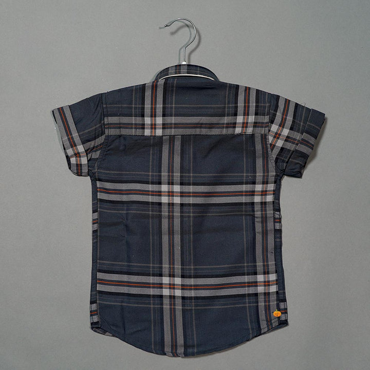 Grey Half Sleeves Checks Pattern Shirt for Boys Back View