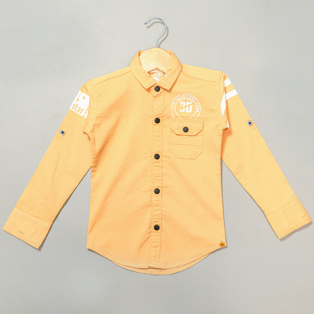 Solid Yellow Designer Full Sleeves Shirt for Boys Variant Front View