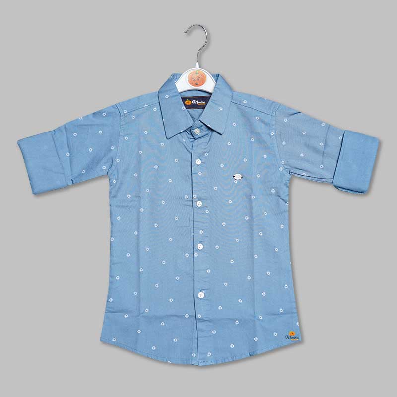 Blue Regular Fit Printed Shirt for Boys Front 