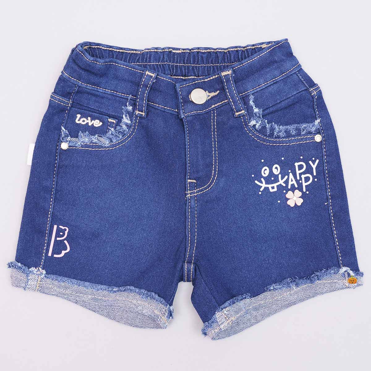 Navy Blue Denim Shorts for Girls - Main Image