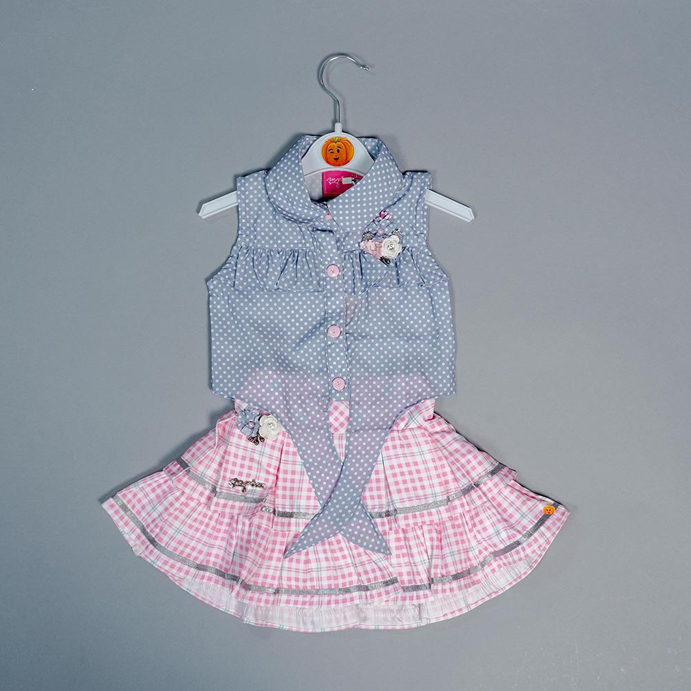 skirt and top for kids in grey color