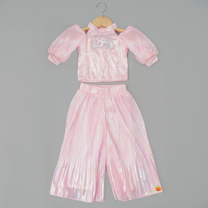 Puffy Sleeves Girls Palazzo Suit Front View