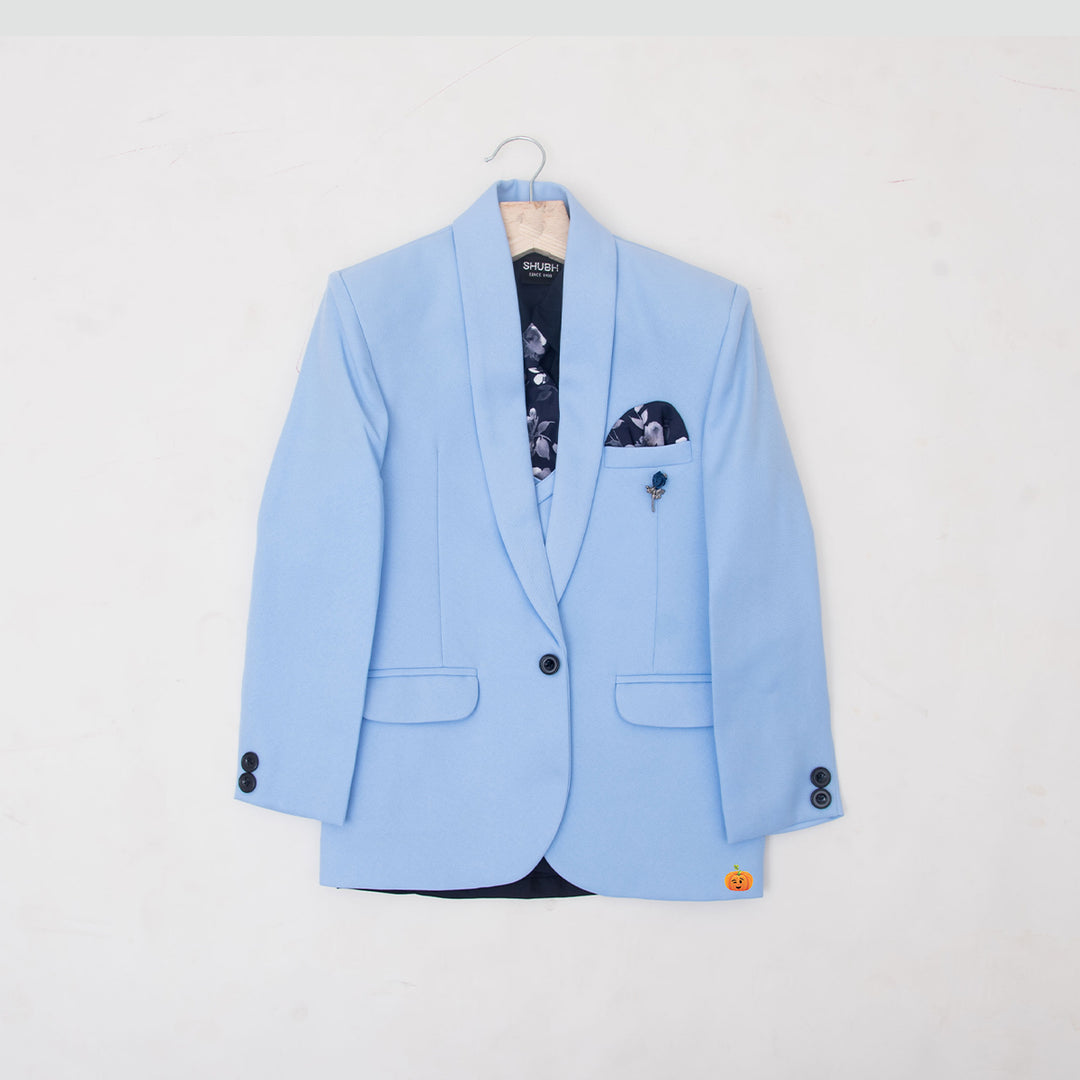 Sky Blue Solid Suit for Boys Top View
