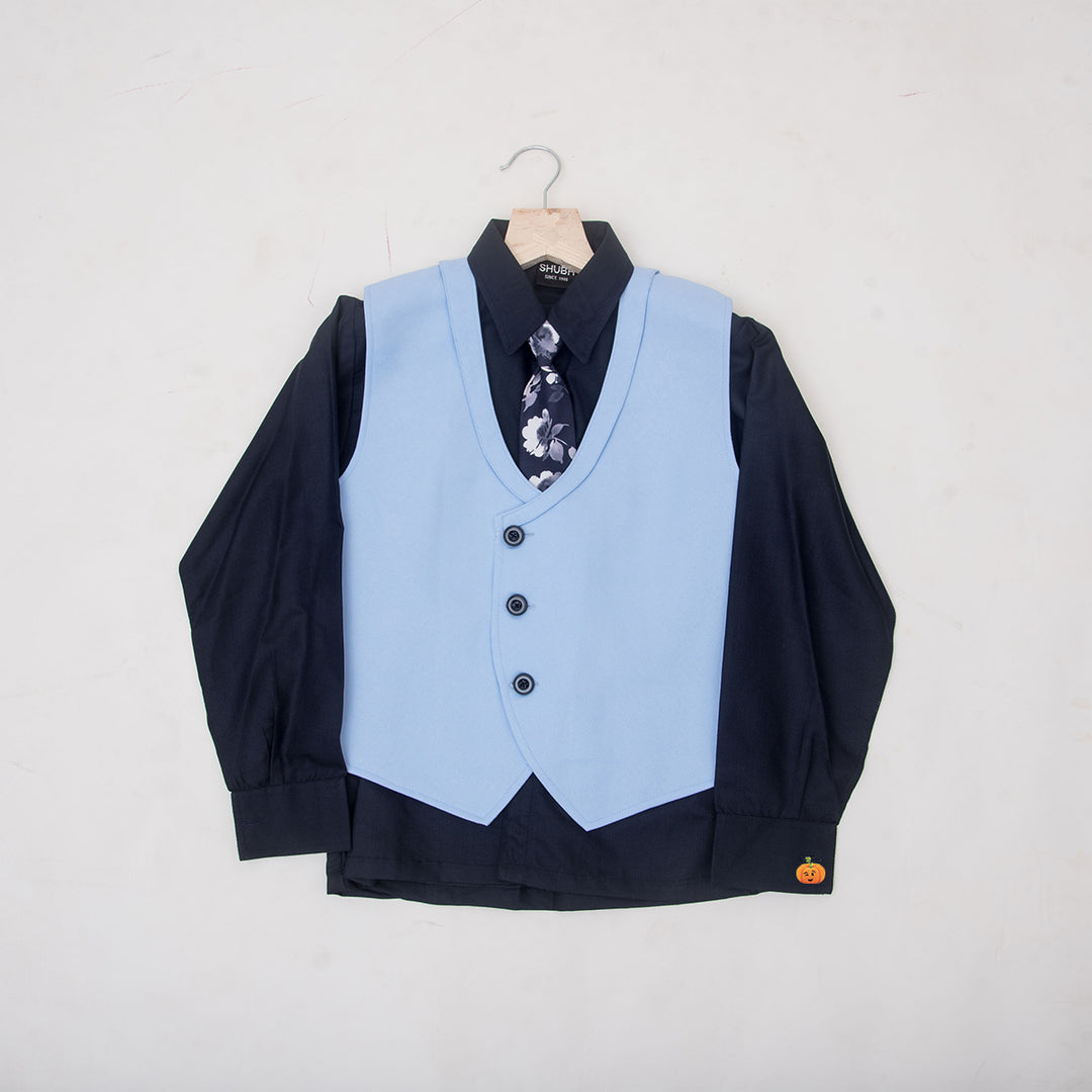 Sky Blue Solid Suit for Boys Inner View