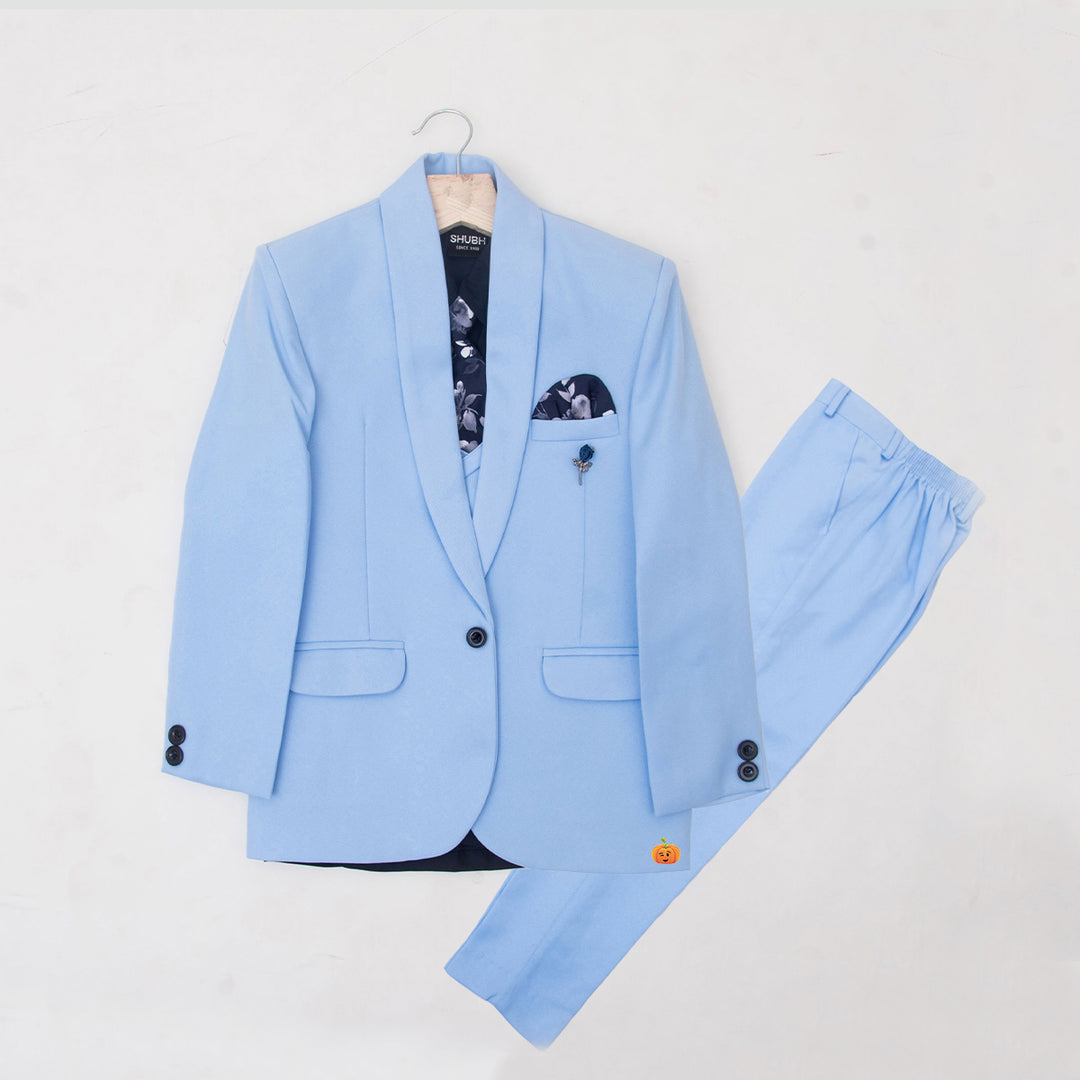 Sky Blue Solid Suit for Boys Front View