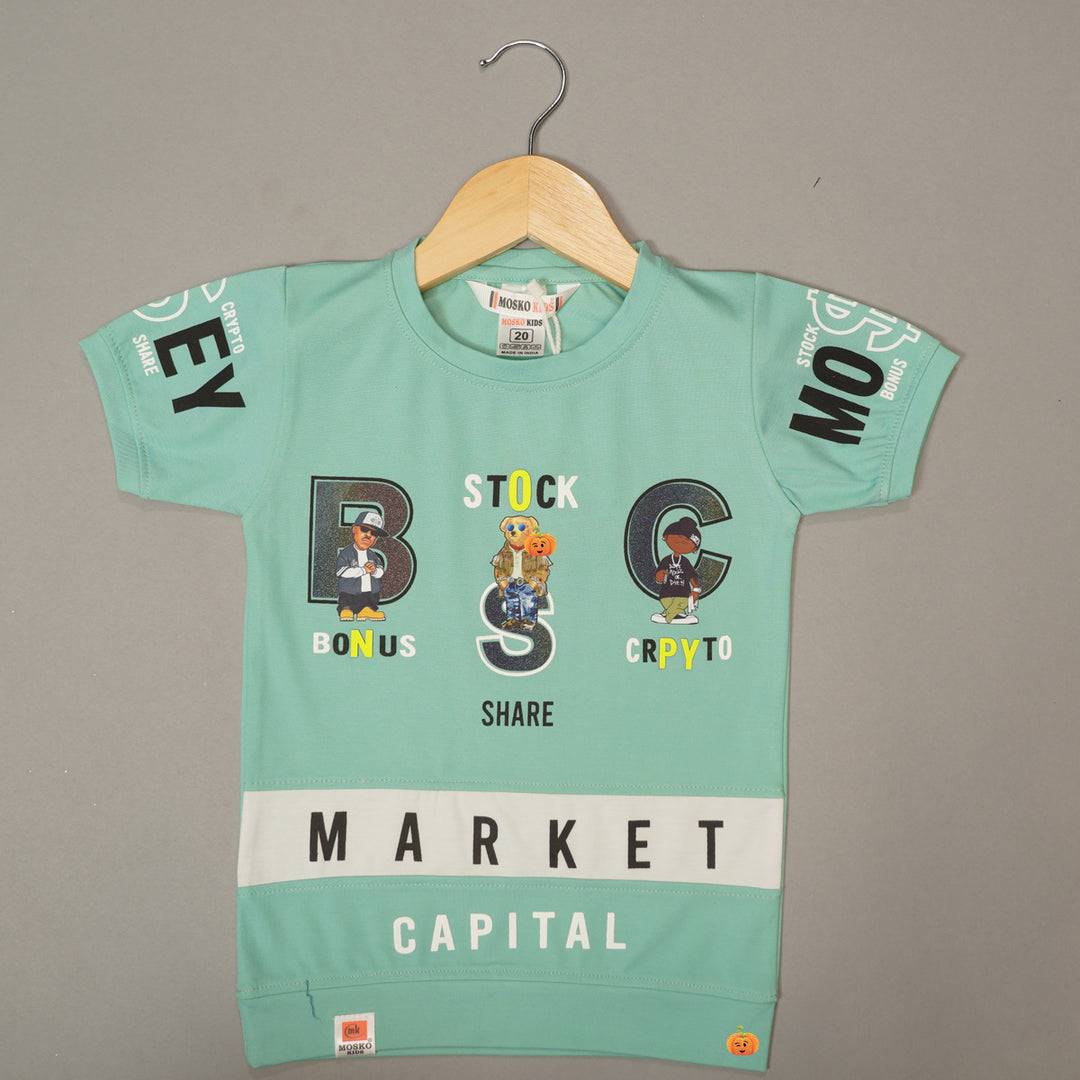 Solid Green Graphic Print T-Shirts For Boys Variant Front View