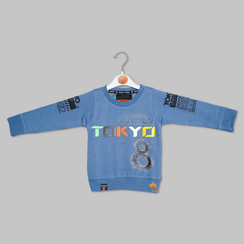 Blue Printed T-Shirt For Boys And Kids Front View