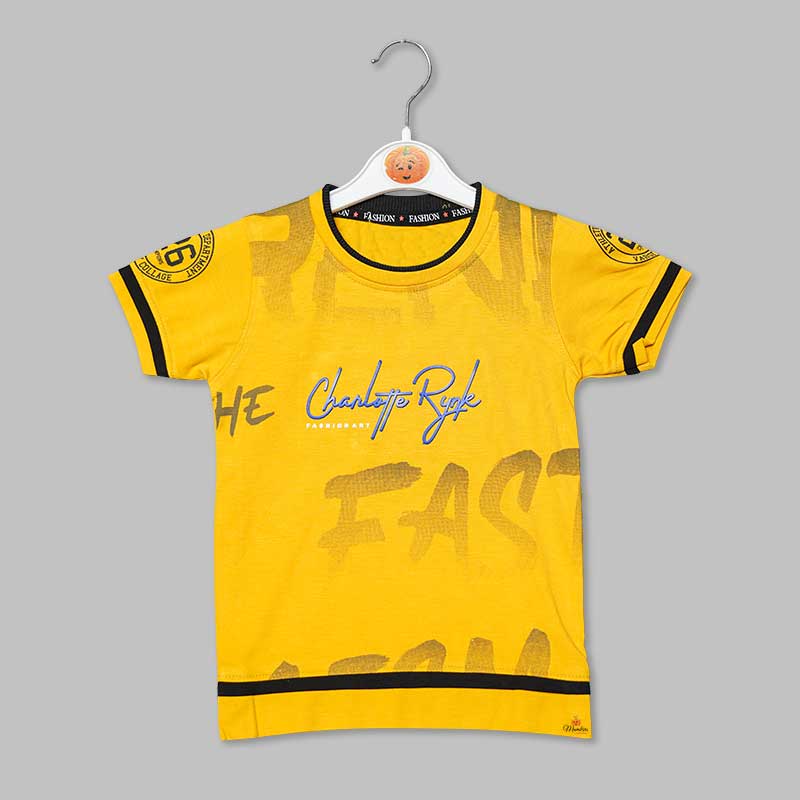 Round Neck Text Printed t-Shirt for Kid Boy  Mustard Yellow