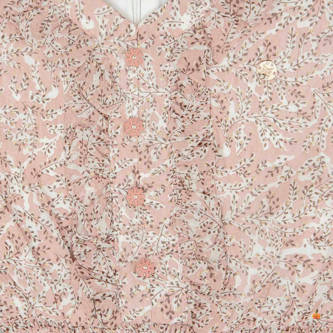 Peach & Green Printed Tops for Girls Close Up View