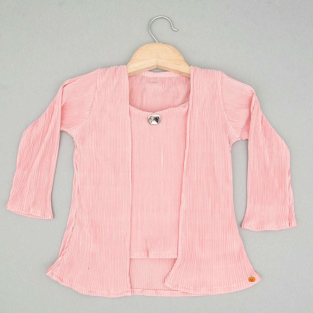 Pink Striped Girls Top with Jacket Front View