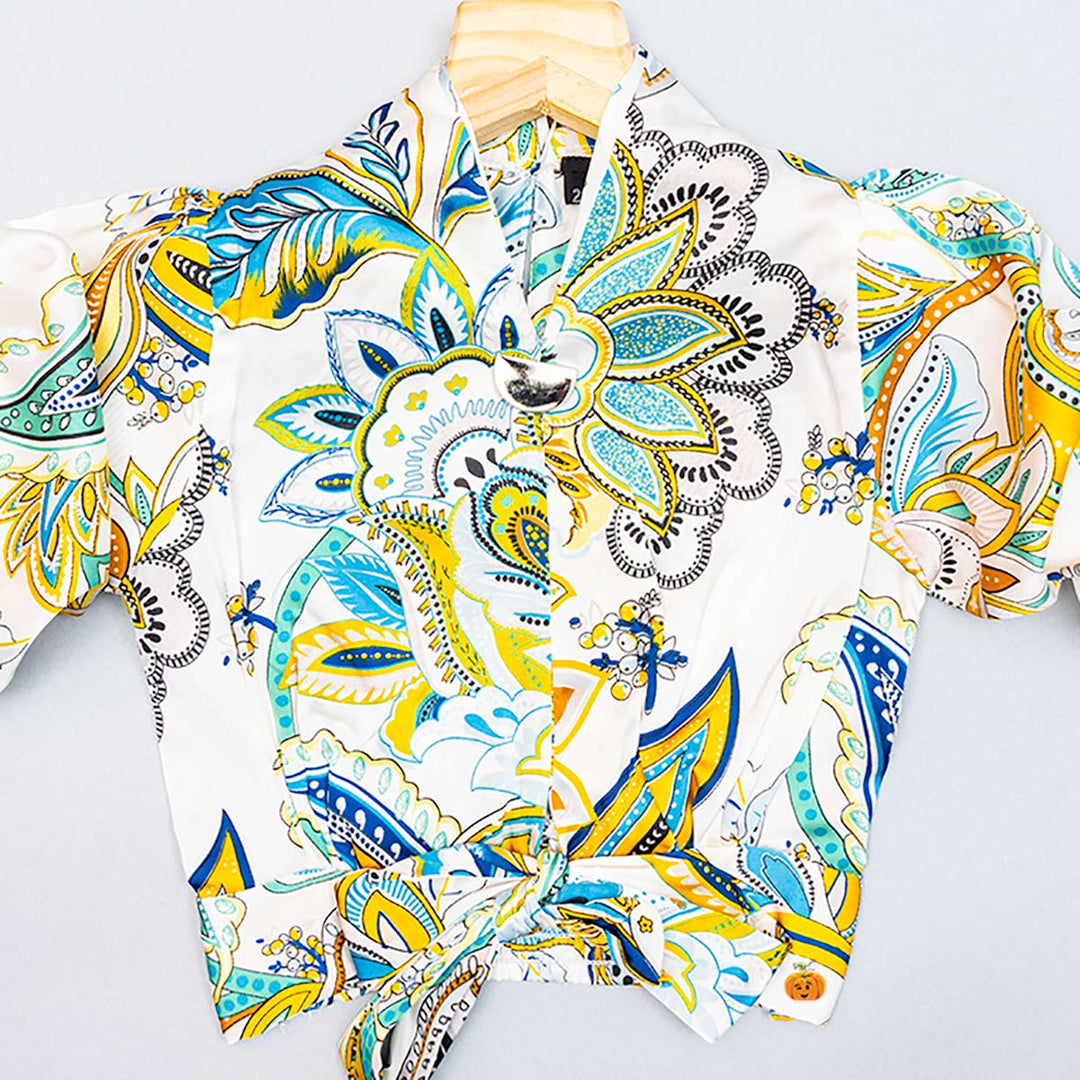 Printed Knotted Kids Top Close Up View