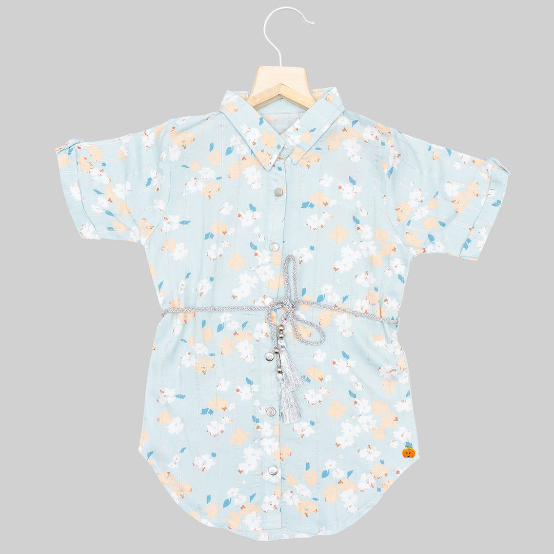 Blue & Pink Collared Top for Girls Front View