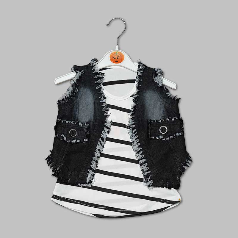 Sleevesless Top for Kid Girls with Denim Jacket