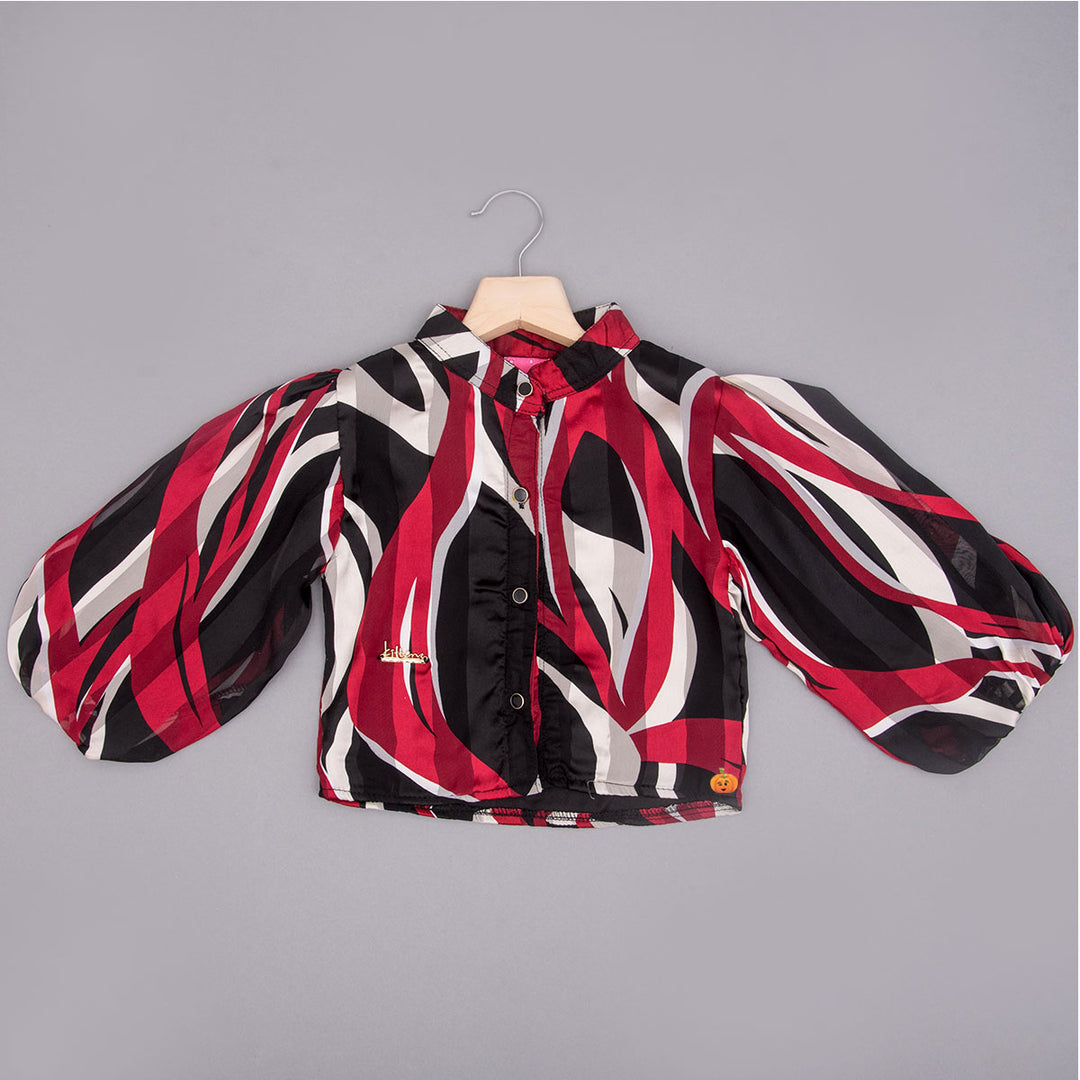 Maroon Puffy Sleeves Girls Top Front View