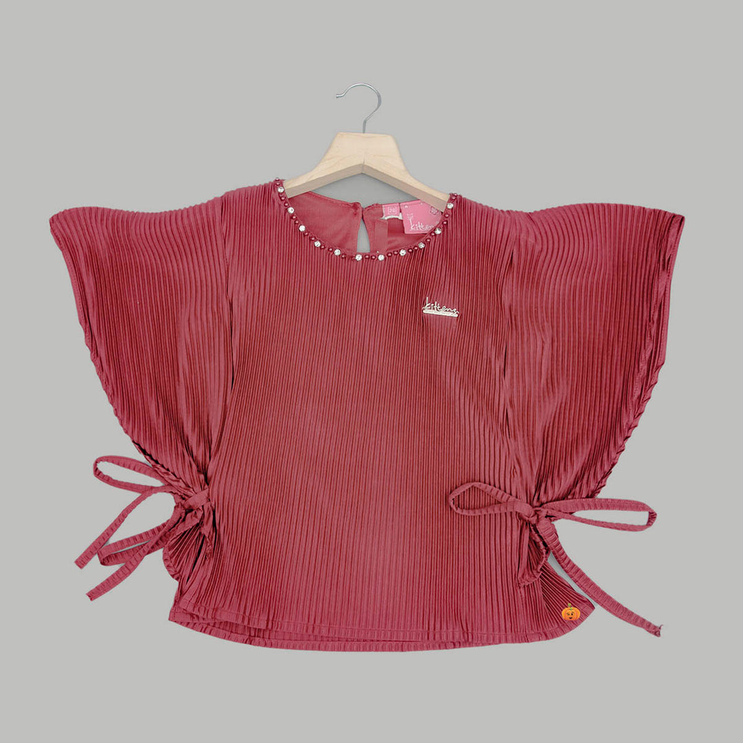 Maroon & Black Striped Girls Top Front View