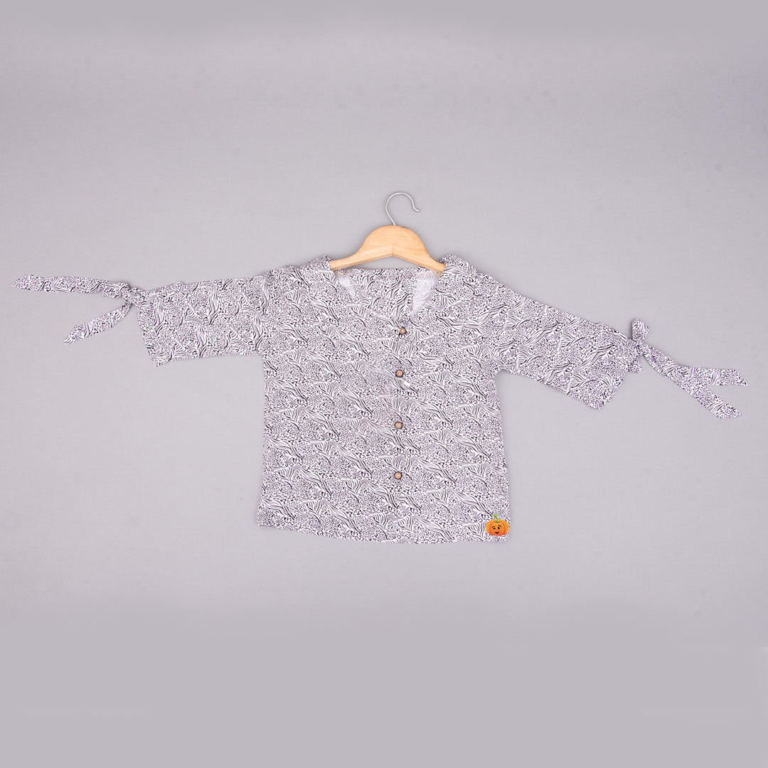 Grey Printed Girls Top Front View