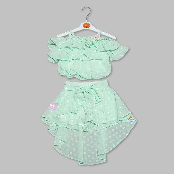 Western Set For Girls And Kids With Layered Pattern SkirtGreen