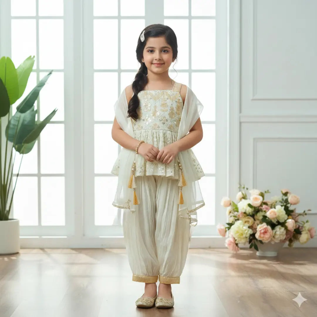 Orange Embroidered Plazo Set for Girls | Stylish Festive Wear