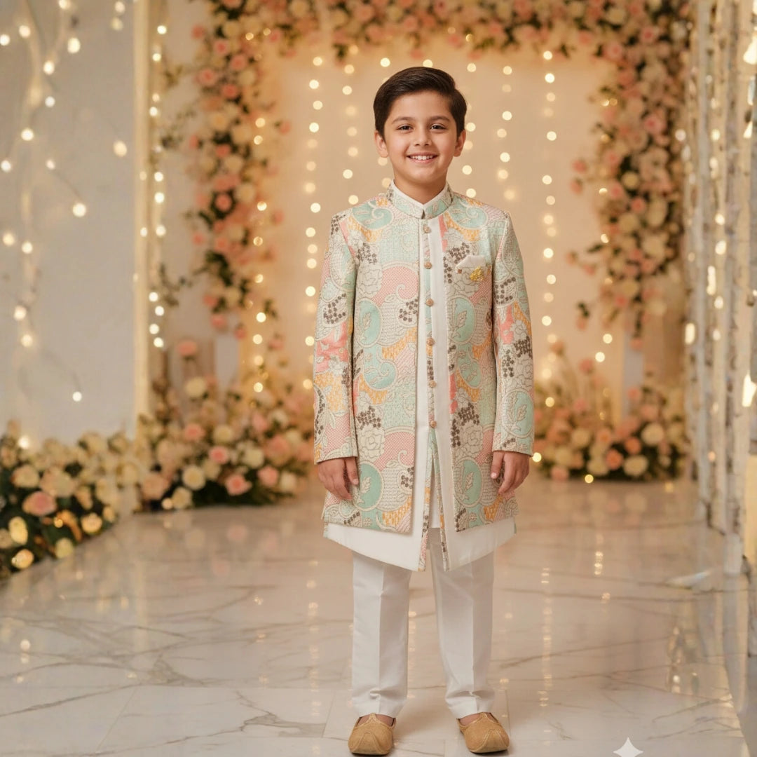 Cream Wedding Sherwani for Boys