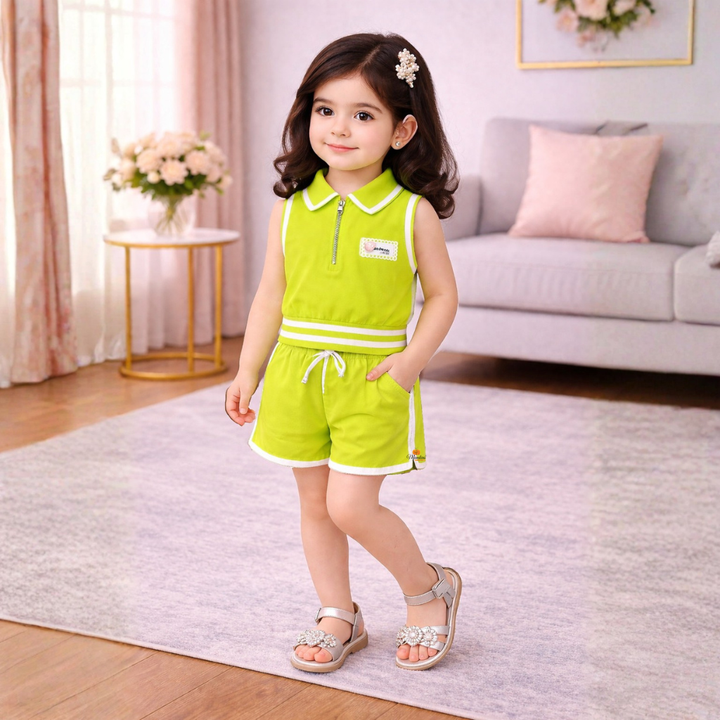 Girls Stylish Sleeveless Collar Crop Top with Front Zip