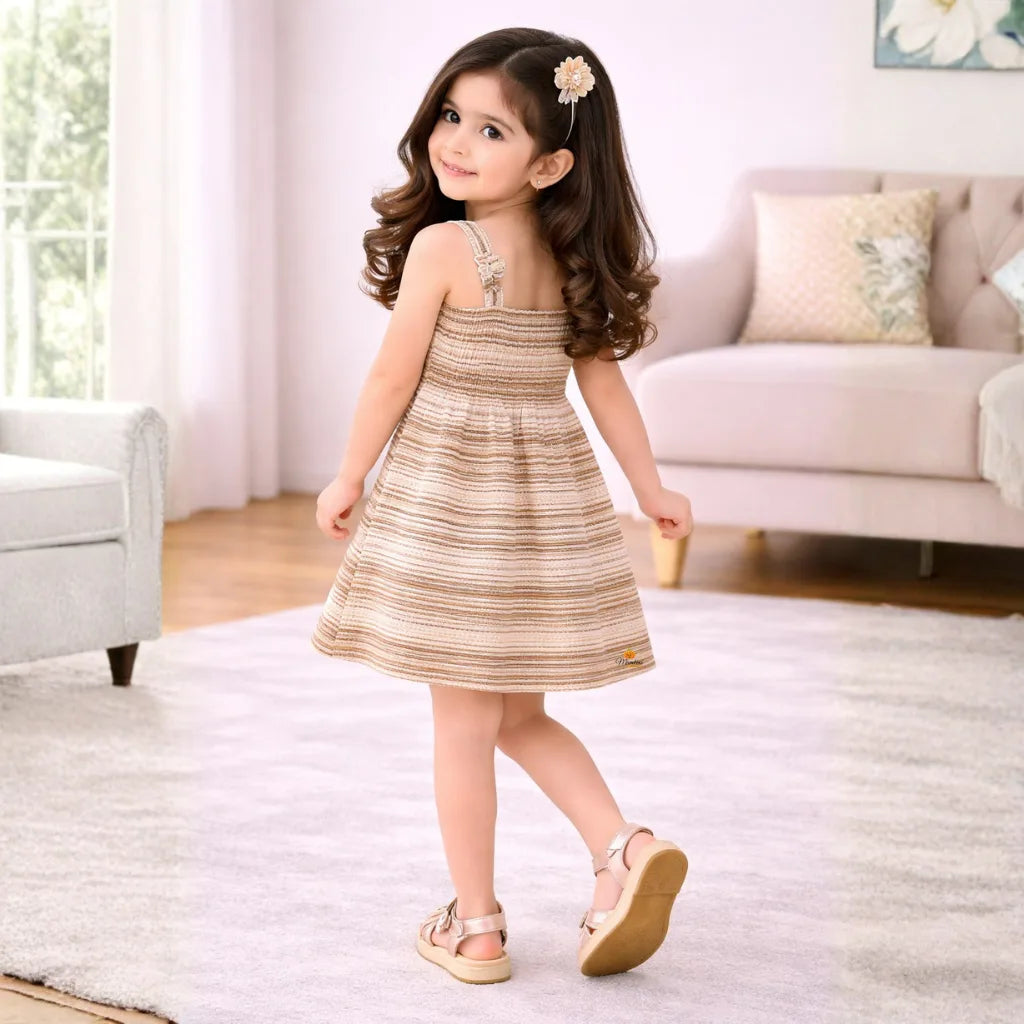 Girls Striped Midi Dress with Teddy Design