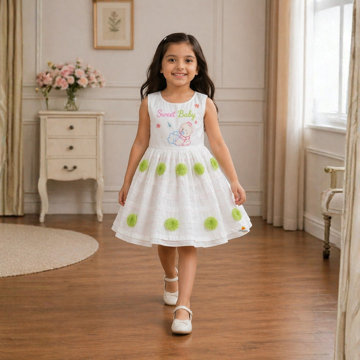 Cute Mint Baby Frock with Embroidered Design
