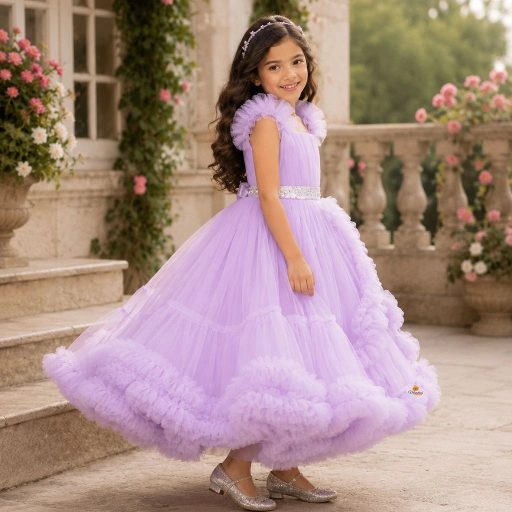 Purple Frilled Gown for Girls