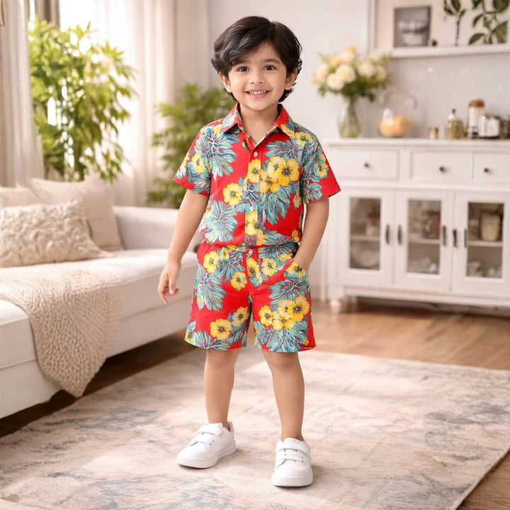 Boys Summer Red Floral Co-ord Set