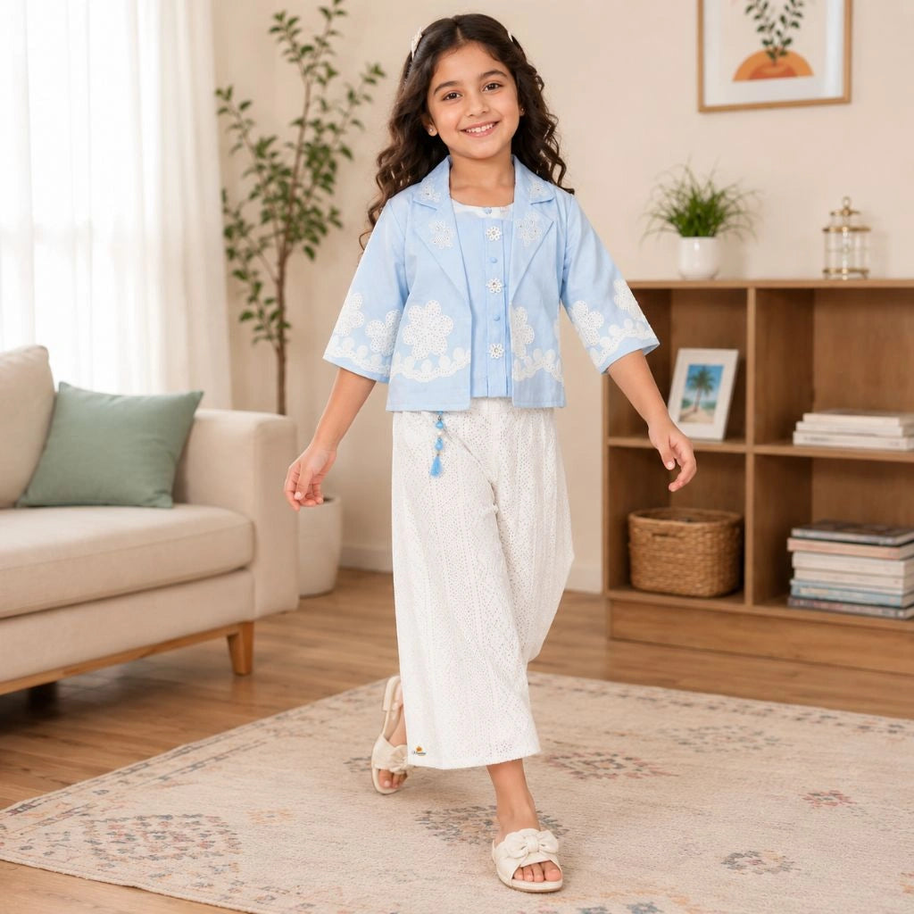 Girls Floral Embroidered Jacket with Palazzo