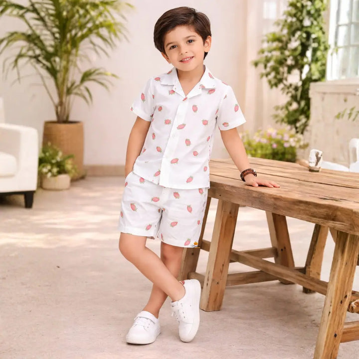 Strawberry Print Cotton Co Ord Set for Boys