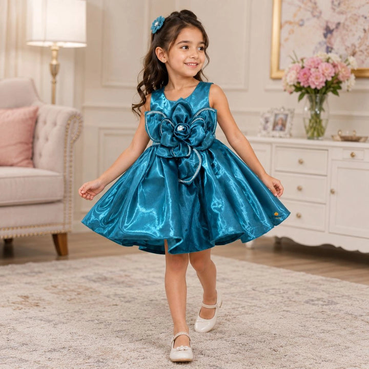 Girls Fashion Partywear Frock with Flower Detail