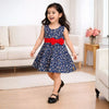 Navy Blue & Red Girls Sleeveless Floral Dress with Bow Belt