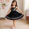 Black Party Wear Frock for Girls with Multicolor Embroidery and Tassels