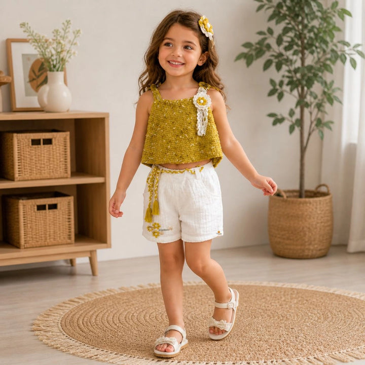 Girls Crochet Co Ord Set Top and Shorts Stylish Summer Outfit