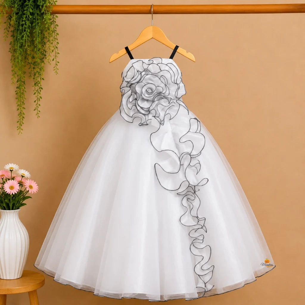 Peach & White Party Wear Gown for Girls – Birthday & Wedding Special