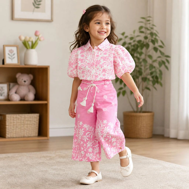 Stylish Floral Co Ord Set for Girls Top and Wide Leg Pants Outfit