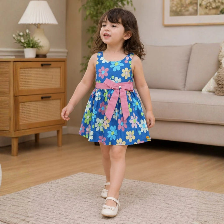 Floral Print Fit & Flare Dress for Girls with Bow