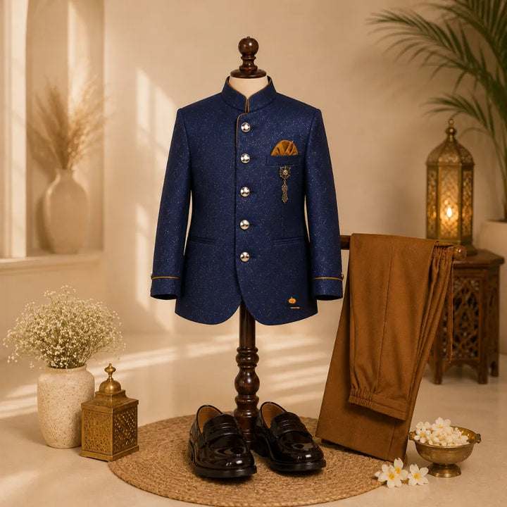 Blue Jodhpuri Suit for Boys with Contrast Pant