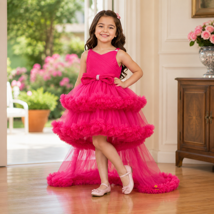 . Premium Rani Party Frock with Tail Design for Girls