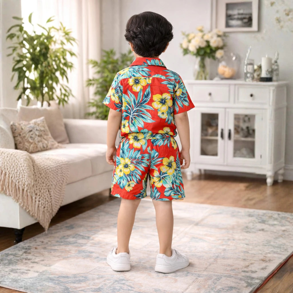 Boys Summer Red Floral Co-ord Set
