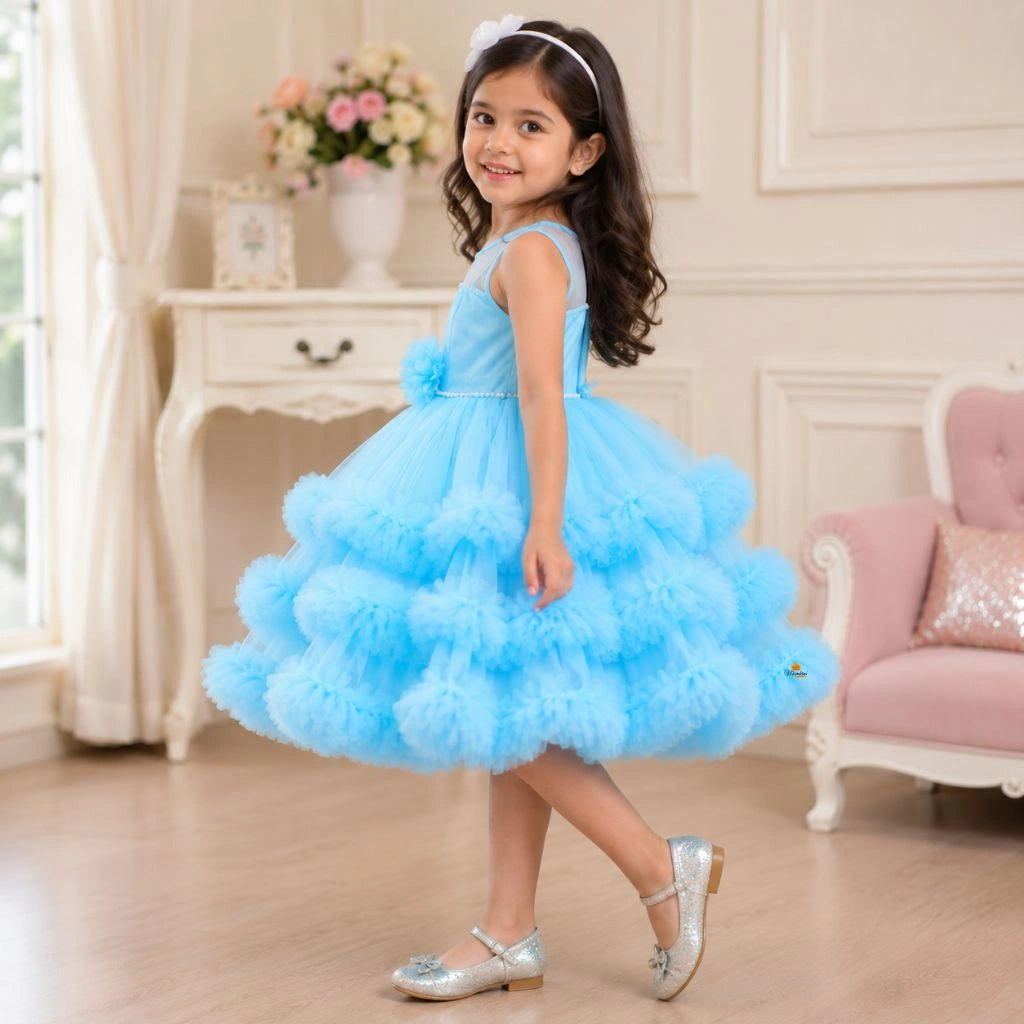 Firozi Tail Pattern Partywear Frock for Girls