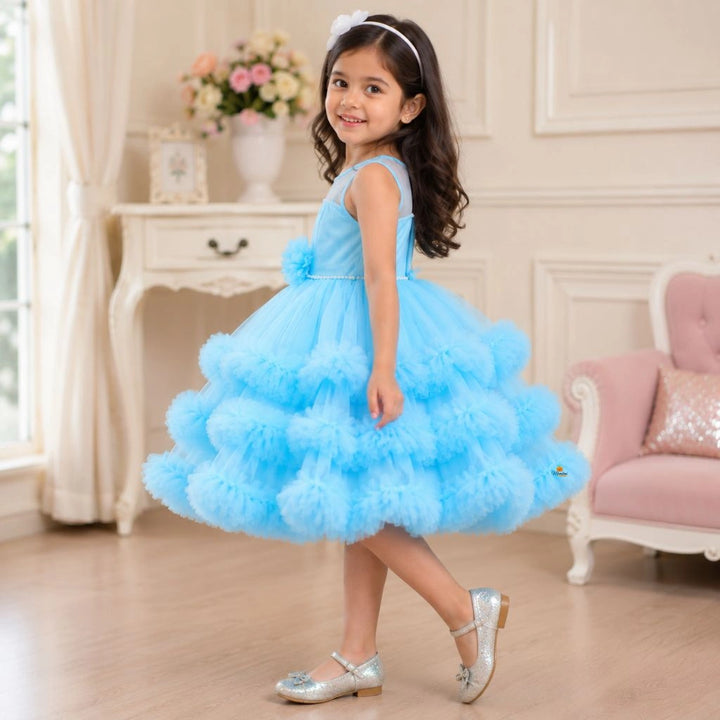 Firozi Tail Pattern Partywear Frock for Girls