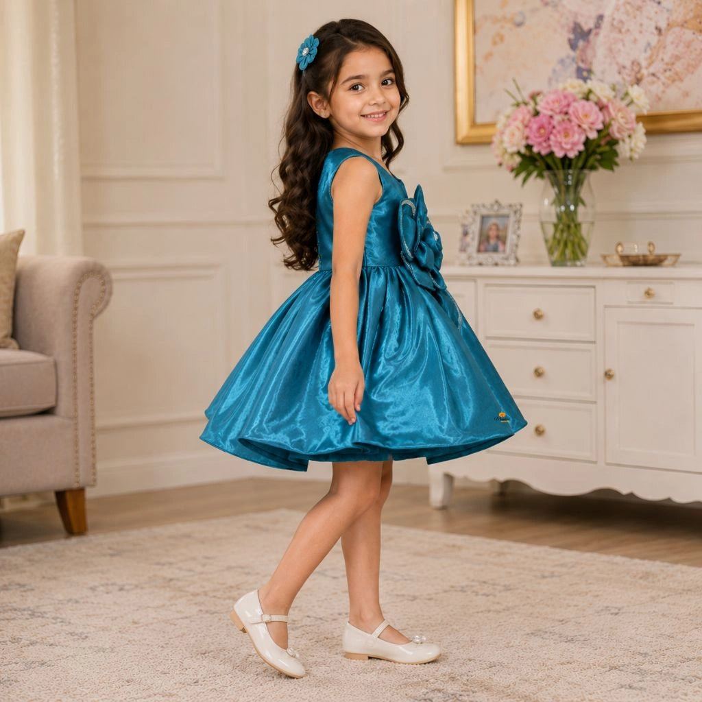 Girls Fashion Partywear Frock with Flower Detail