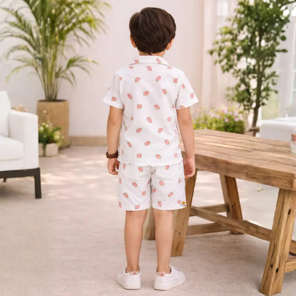Strawberry Print Cotton Co Ord Set for Boys